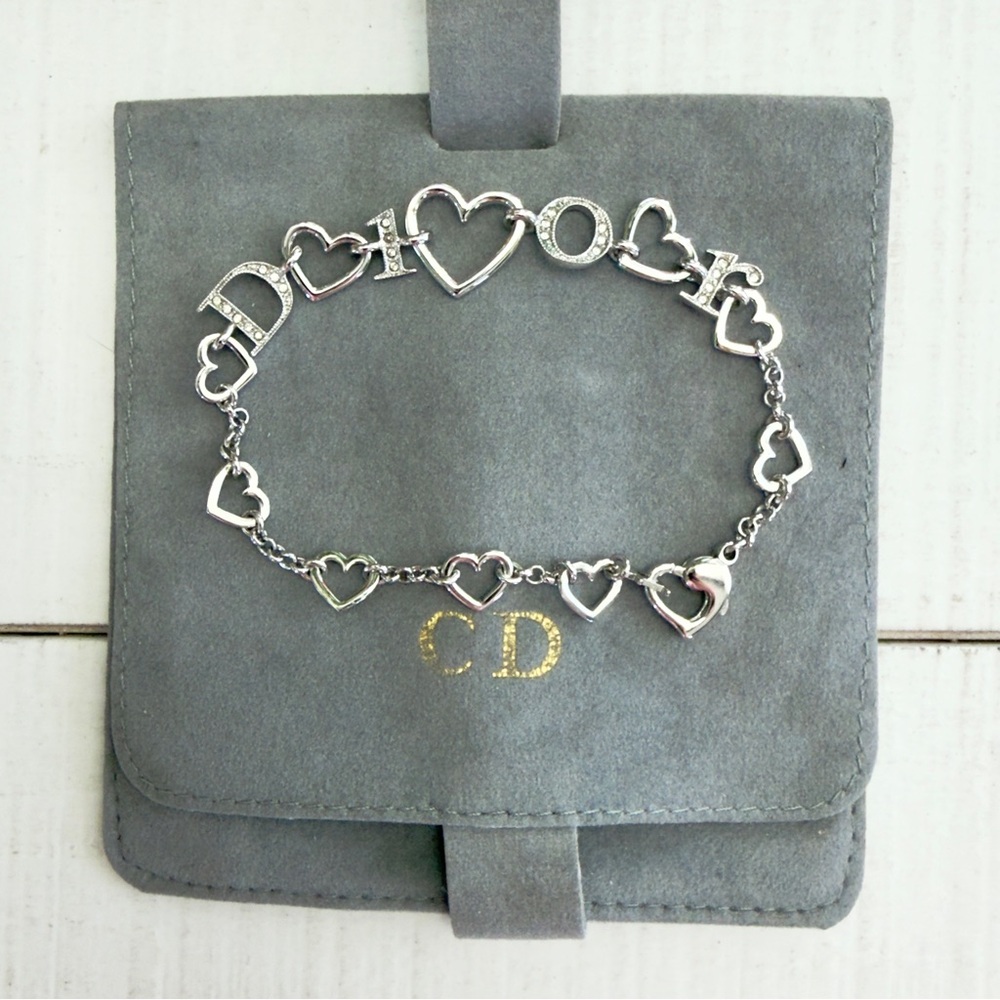 SOLD ❌ Christian Dior Silver Heart Chain Letter Charm  Bracelet - Picture 3 of 4